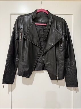 Black Faux Leather Moto Jacket - Women